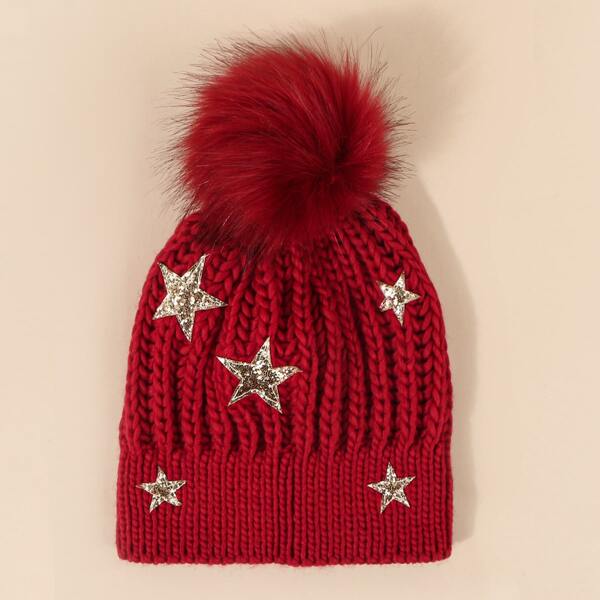 

Toddler Kids Star Decor Knit Beanie, Red