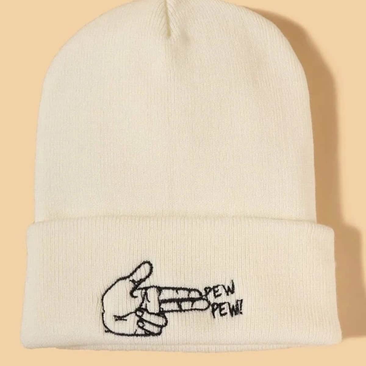 

Hands Embroidery Beanie, White