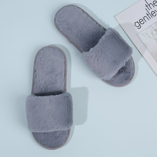 

Open Toe Fluffy Bedroom Slippers, Grey