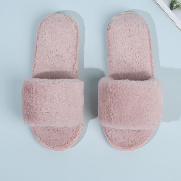 

Open Toe Fluffy Bedroom Slippers, Pink