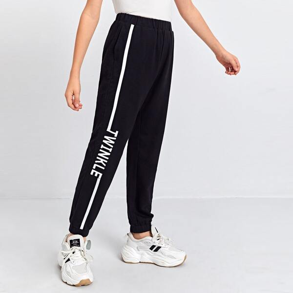 

Boys Letter Graphic Contrast Sideseam Joggers, Black