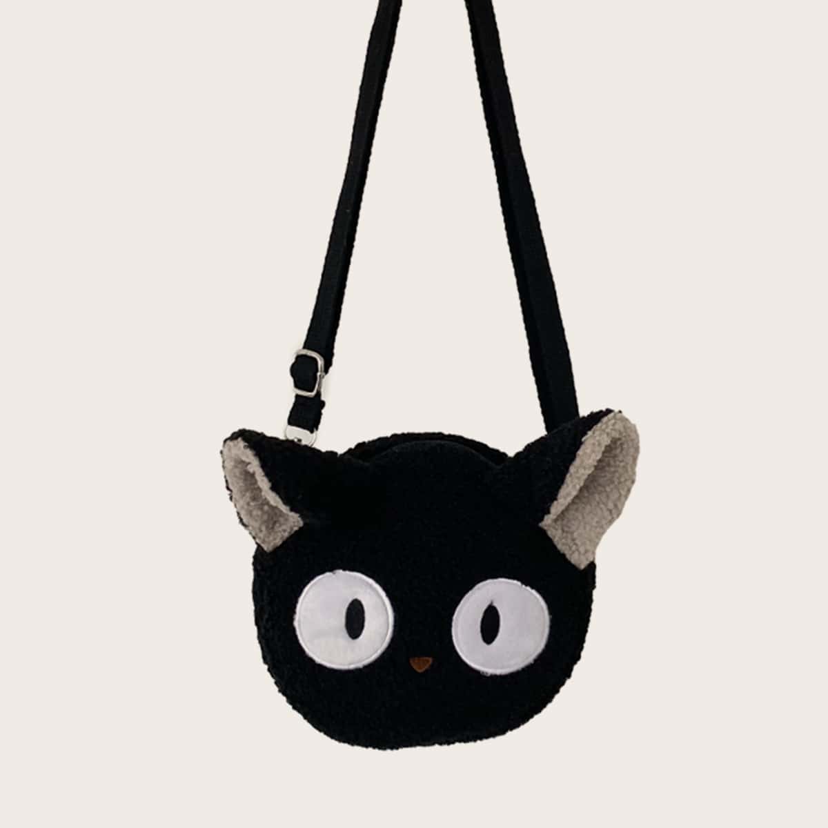 

Cartoon Shaped Fluffy Crossbody Bag, Black