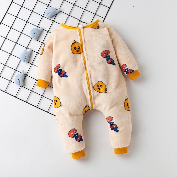 

Toddler Boys Cartoon And Letter Graphic Zip Up Teddy Jumpsuit, Beige