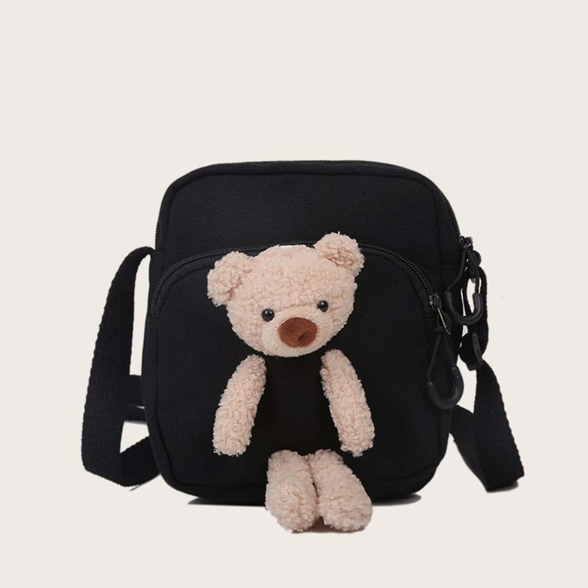 

Bear Insert Canvas Crossbody Bag, Black