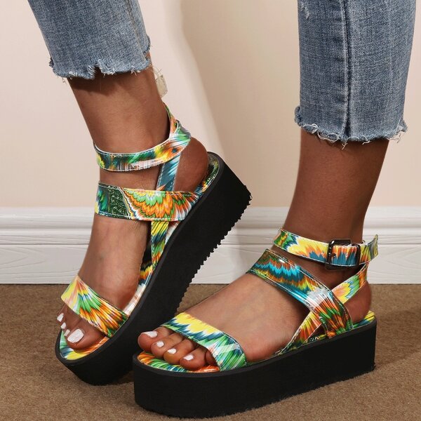 

Ankle Strap Flatform Shoes, Multicolor