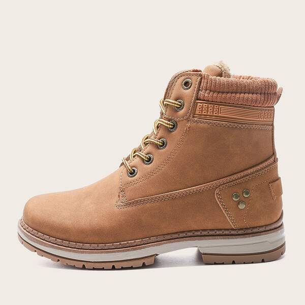 

Lace Up Front Plush Lined Boots, Brown