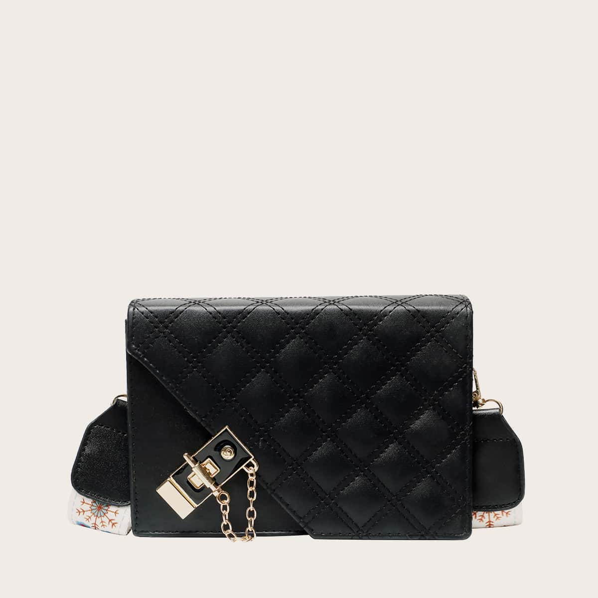 

Quilted Mortise Lock Crossbody Bag, Black