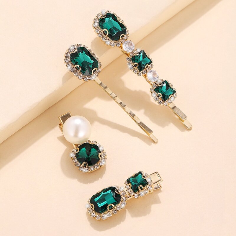 

4pcs Gemstone Hair Clip, Green