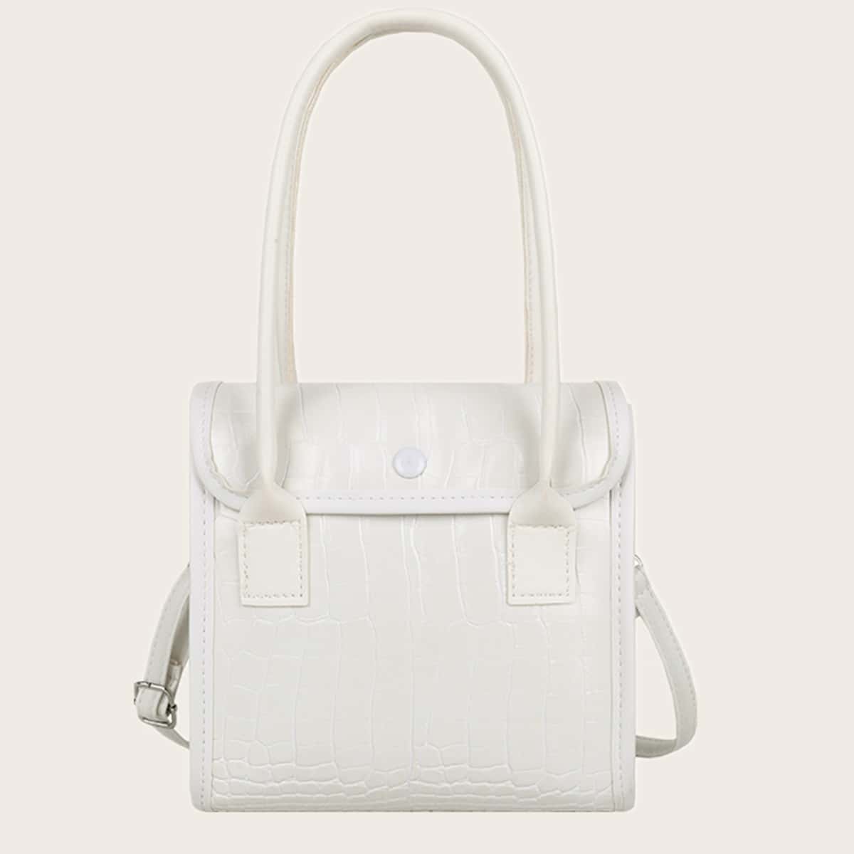 

Croc Embossed Satchel Bag, White