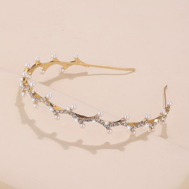 

Rhinestone & Faux Pearl Decor Hair Hoop, Gold