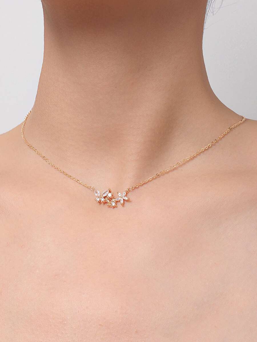 Collar con mariposa con diamante de imitación - Amarillo Oro - Ver 1