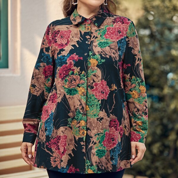 

Plus Floral Print Blouse, Multicolor