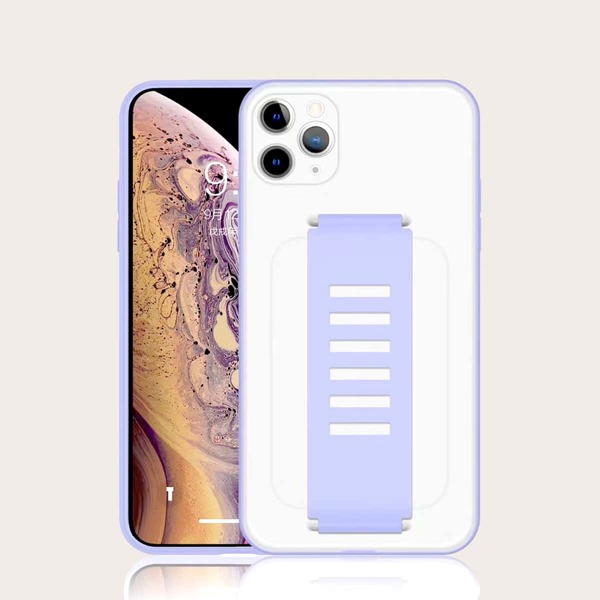 

1pc Contrast Frame Hand Strap iPhone Case, Lilac purple