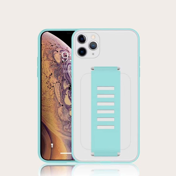 

1pc Contrast Frame Hand Strap iPhone Case, Mint green
