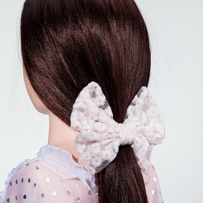 

Daisy Embroidery Bow Hair Clip, Pink
