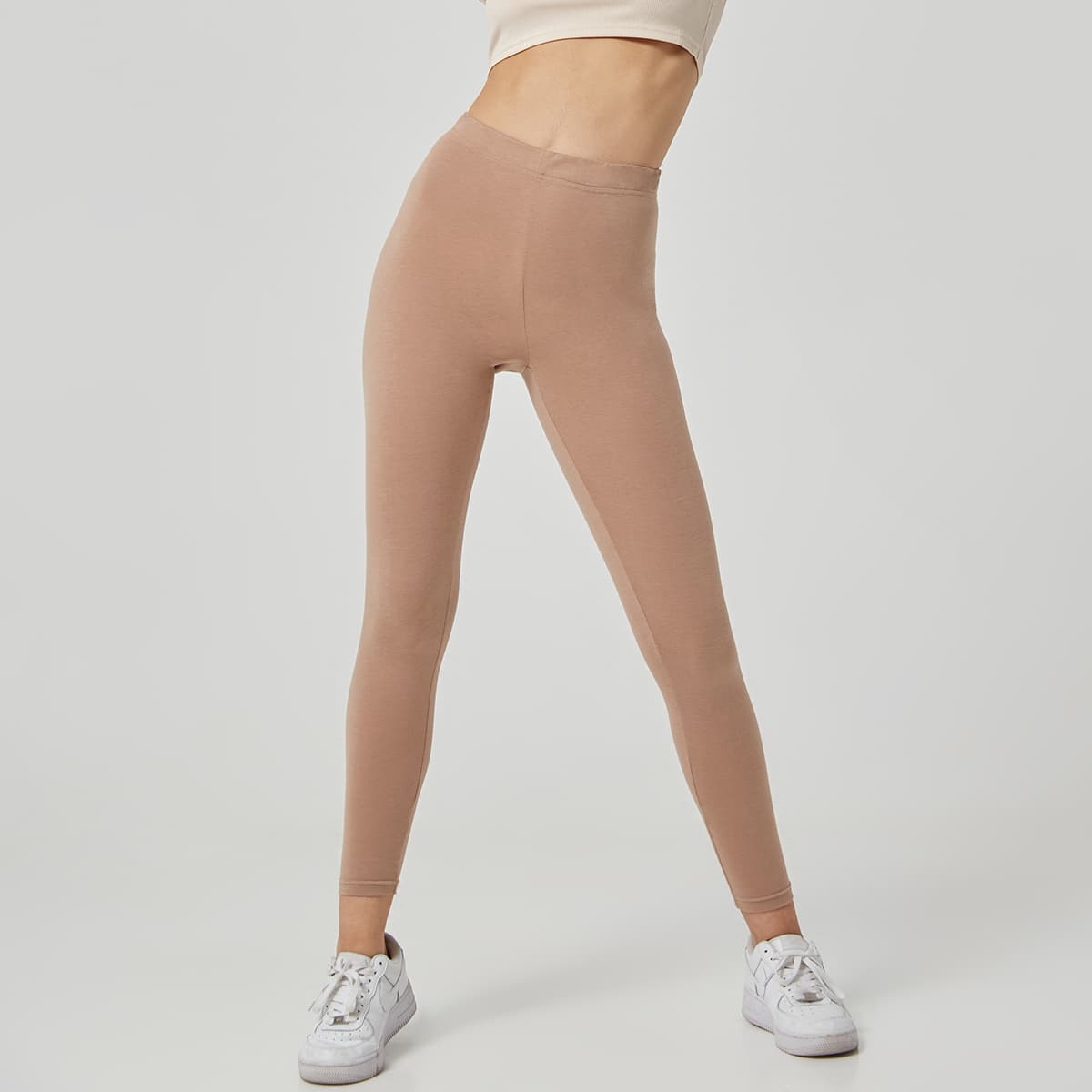 

Solid High Waisted Leggings, Apricot
