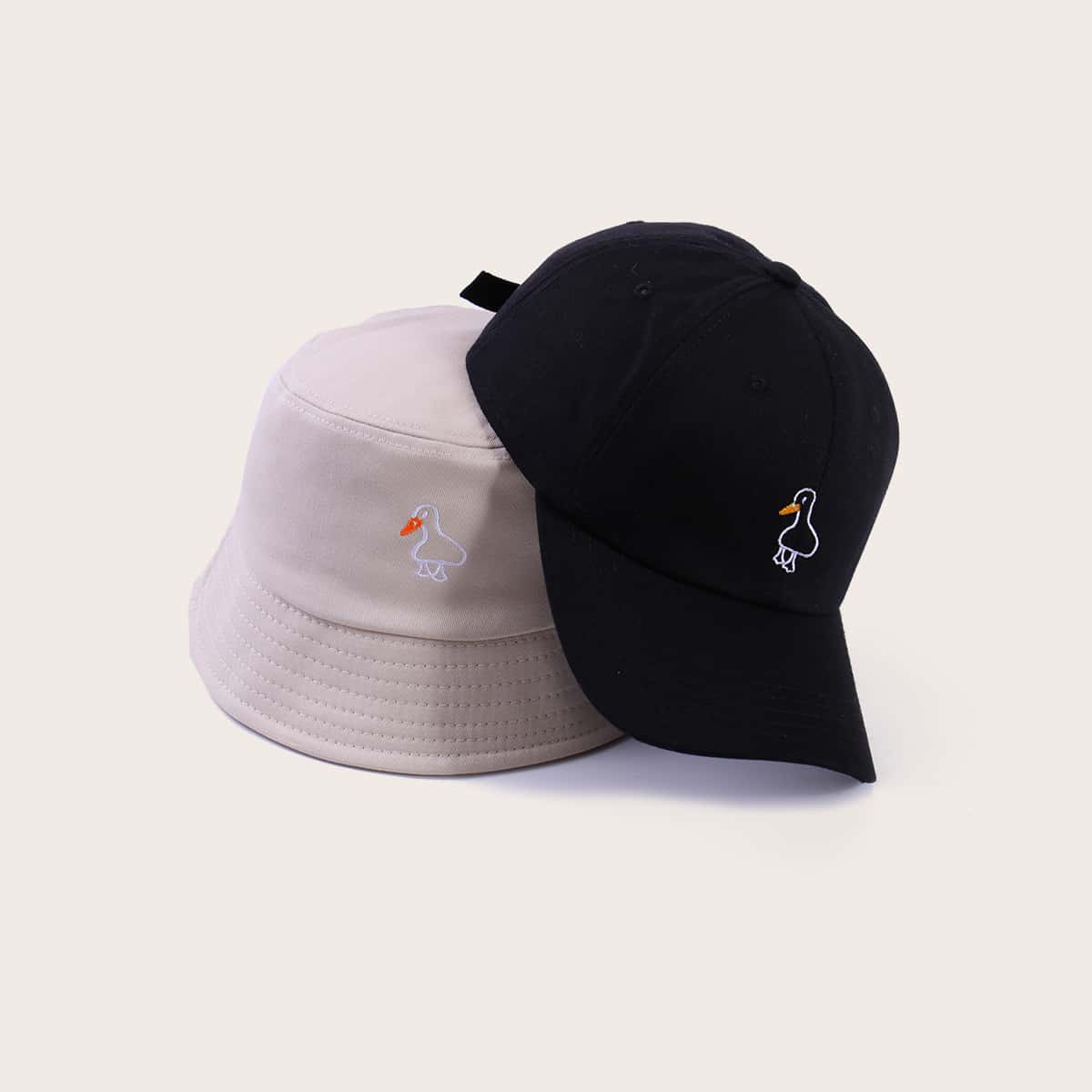 

1pc Duck Embroidery Baseball Cap & 1pc Bucket Hat, Multicolor