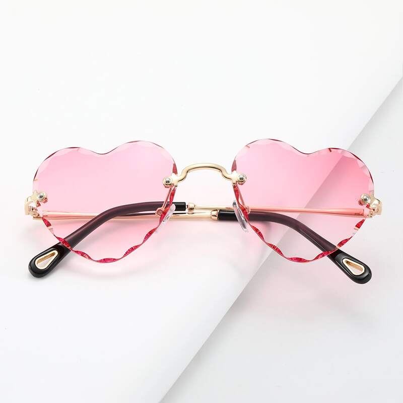 

Tinted Lens Rimless Heart Sunglasses, Pink