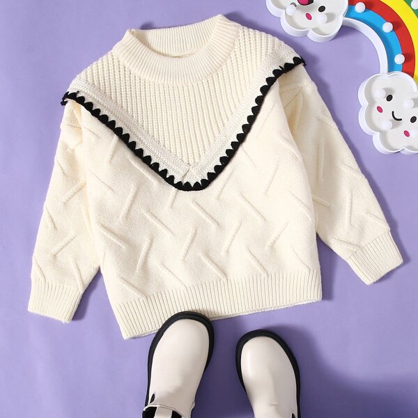 

Toddler Girls Ribbed Knit Drop Shoulder Sweater, Beige