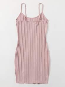 SHEIN EZwear 開衩下擺羅紋針織洋裝 - 藕粉色 - 查看 2
