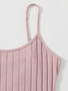 SHEIN EZwear 開衩下擺羅紋針織洋裝 - 藕粉色 - 查看 4