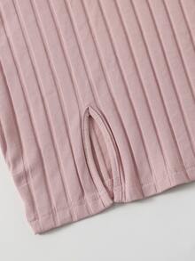 SHEIN EZwear 開衩下擺羅紋針織洋裝 - 藕粉色 - 查看 5