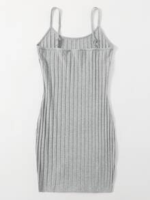 SHEIN EZwear 開衩下擺羅紋針織洋裝 - 淺灰色 - 查看 2