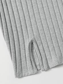 SHEIN EZwear 開衩下擺羅紋針織洋裝 - 淺灰色 - 查看 5