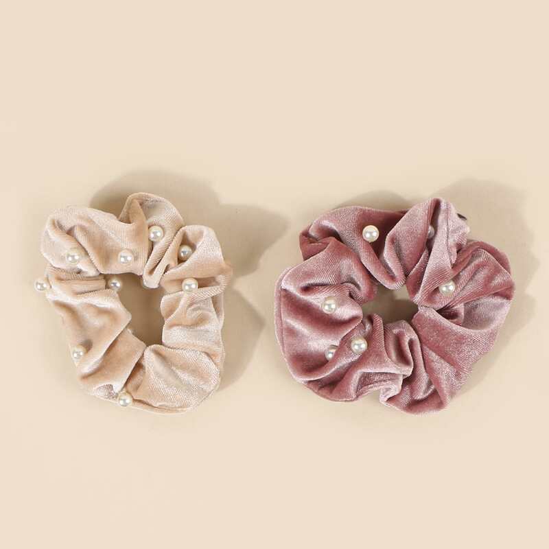 

2pcs Faux Pearl Decor Scrunchie, Multicolor