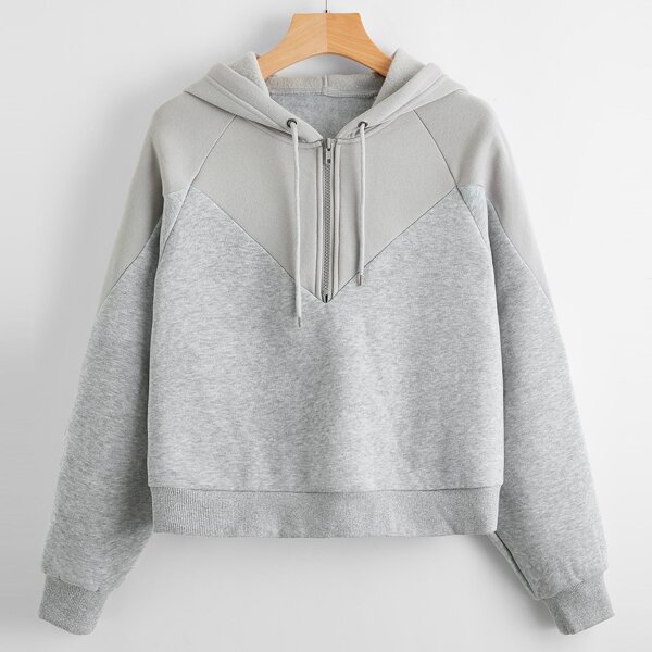 

Half Zip Raglan Sleeve Drawstring Hoodie, Light grey
