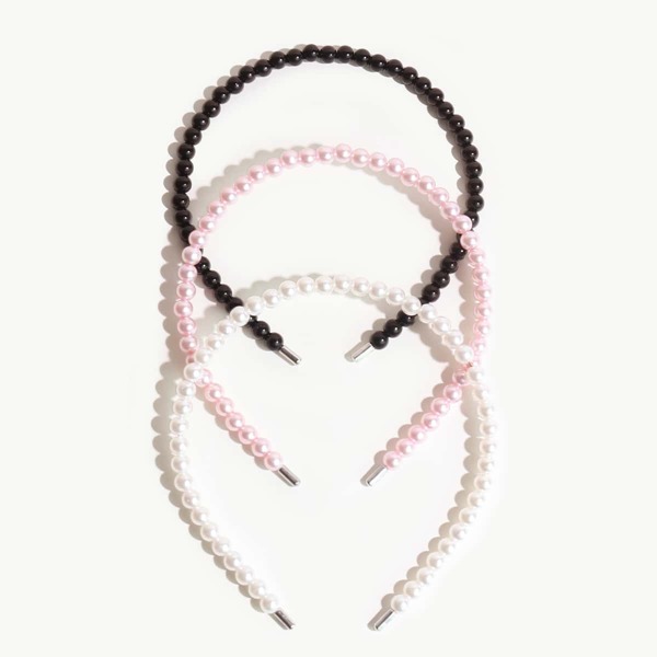 

3pcs Baby Faux Pearl Beaded Hair Hoop, Multicolor