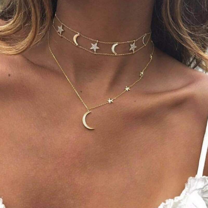 

Star & Moon Decor Layered Necklace, Gold