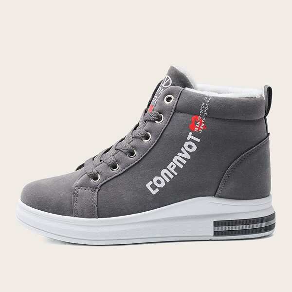 

Letter Graphic Faux Fur Lined Sneakers, Grey