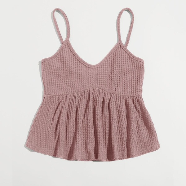 

Ruffle Hem Waffle Knit Cami Top, Dusty pink