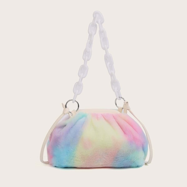 

Faux Fur Watercolor Ruched Bag, Multicolor