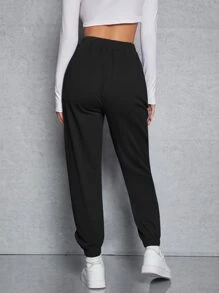 SHEIN EZwear Quần Túi Slogan Thể thao - màu đen - Xem 2