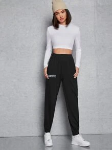 SHEIN EZwear Quần Túi Slogan Thể thao - màu đen - Xem 5