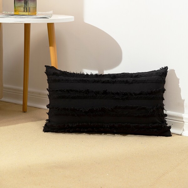 

Solid Color Tassel Lumbar Pillow Cover Without Filler, Black