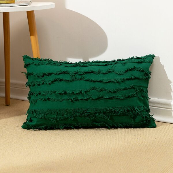 

Solid Color Tassel Lumbar Pillow Cover Without Filler, Dark green
