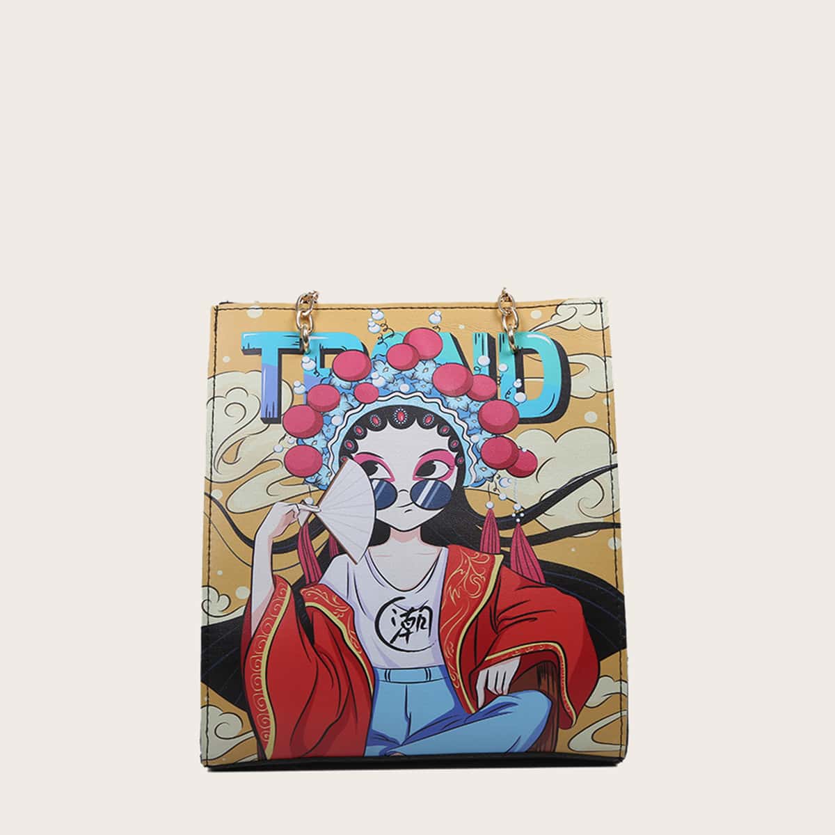 

Chinese Theatre Character PU Tote Bag, Black