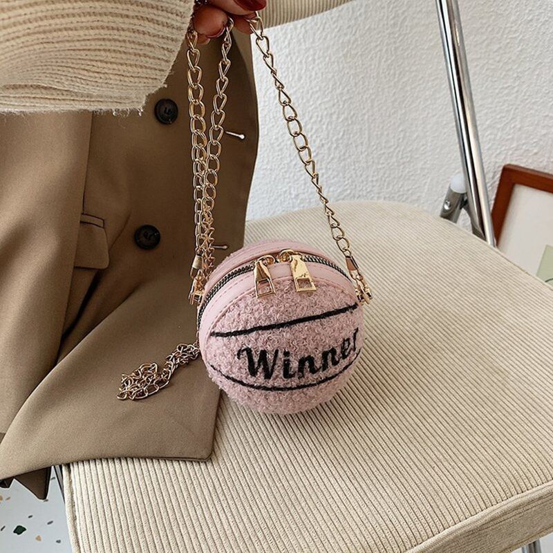 

Ball Shaped Teddy Chain Crossbody Bag, Pink