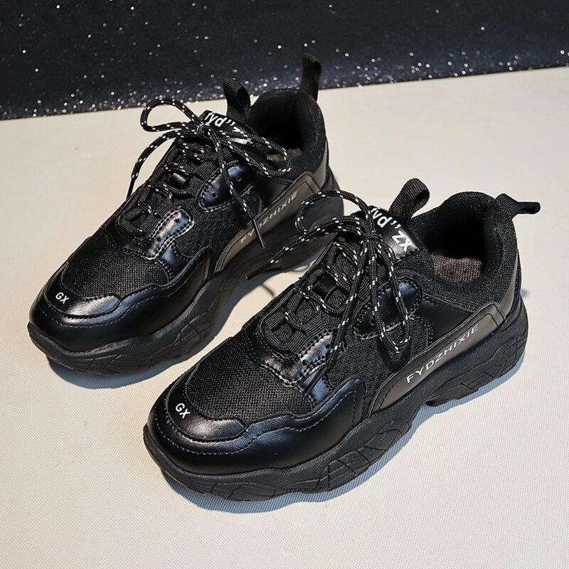 

Lace-up Mesh Chunky Sneakers, Black