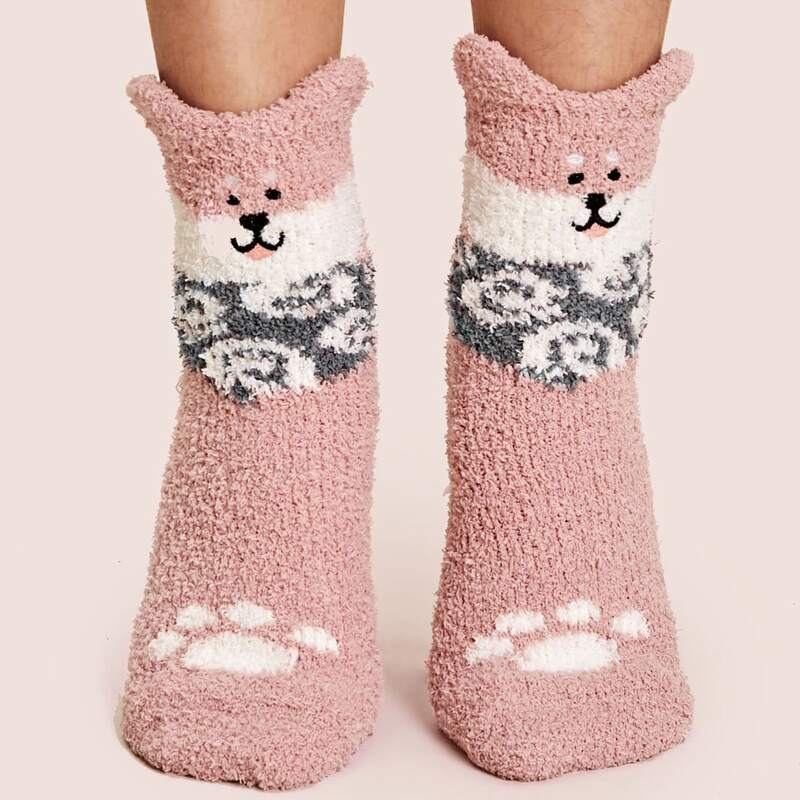 

Cartoon Fuzzy Socks, Dusty pink