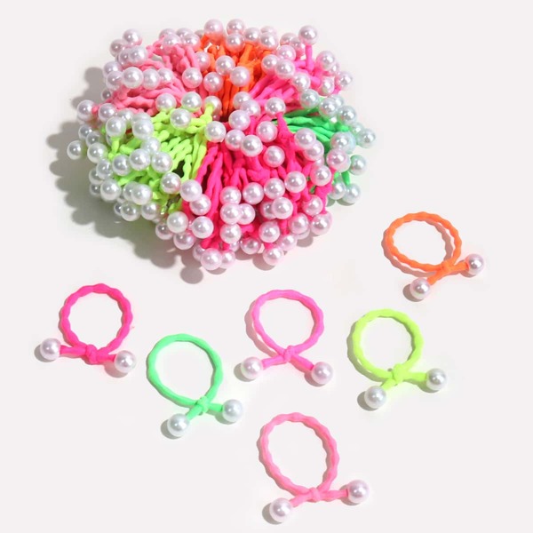 

100pcs Baby Faux Pearl Decor Hair Tie, Multicolor