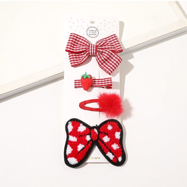 

4pcs Bow Hair Clip, Red