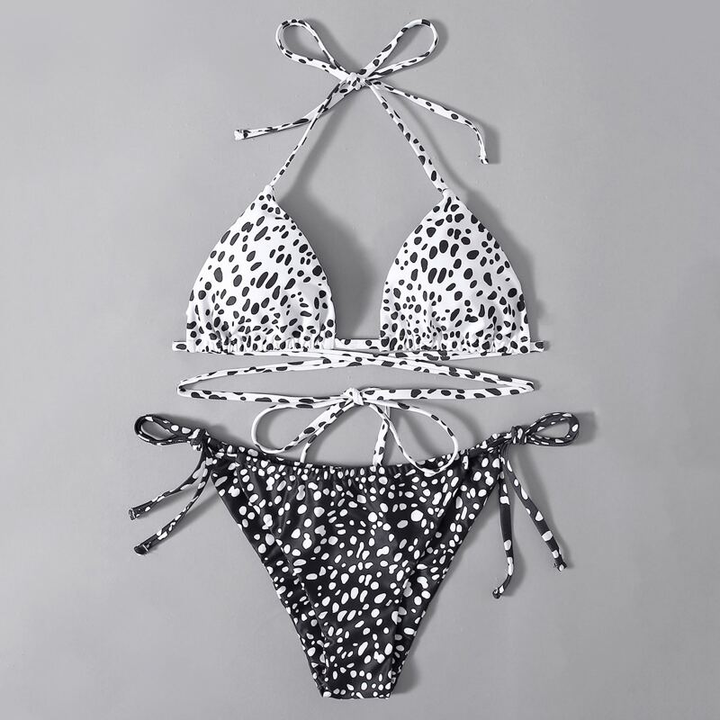 

Dalmatian Tie Side Bikini Swimsuit, Black and white