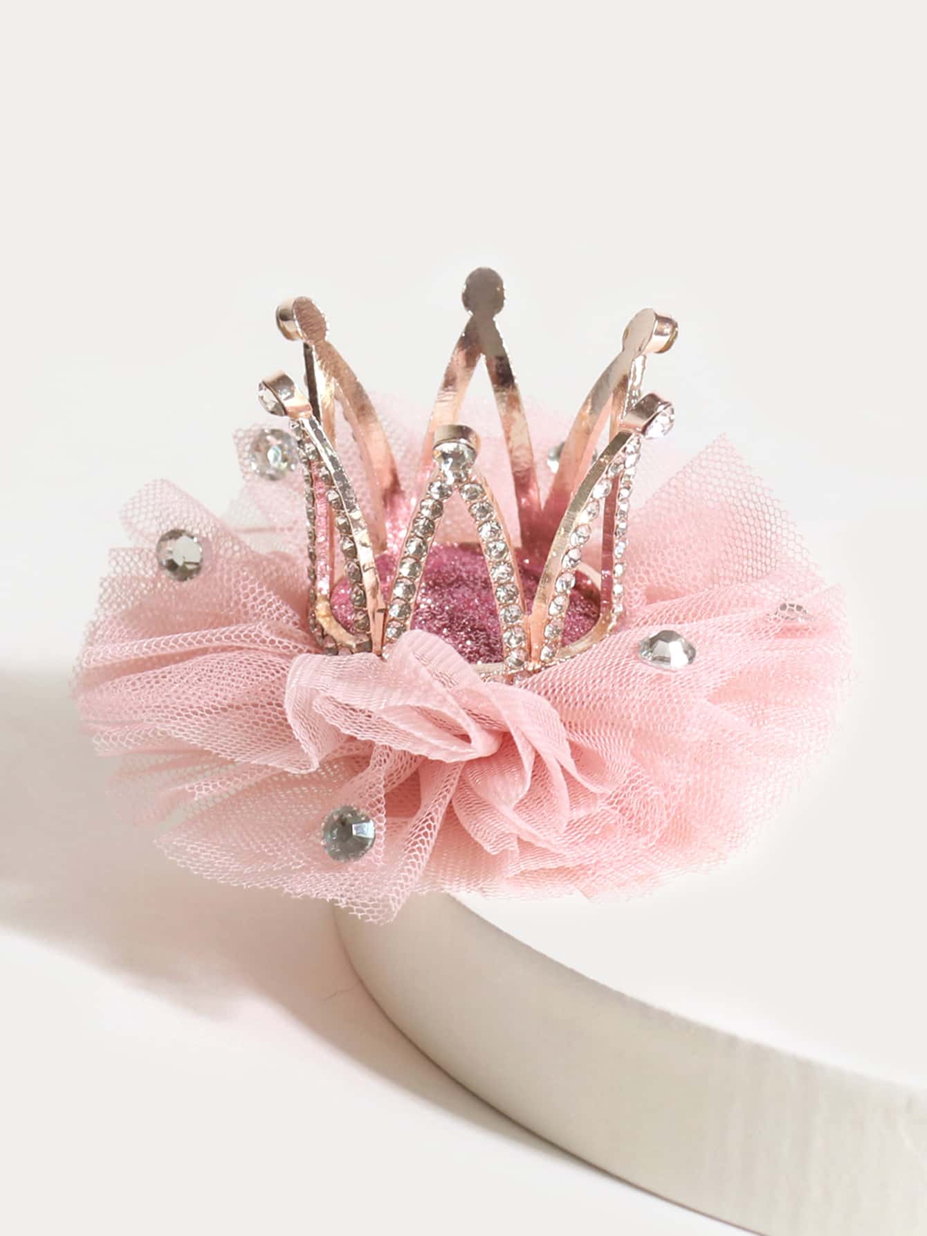 1pc Girls Glitter Pearl Rhinestone Crown Hair Clip For Daily Life Or Birthday Party - Pink - View 1