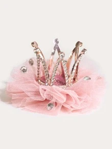 1pc Girls Glitter Pearl Rhinestone Crown Hair Clip For Daily Life Or Birthday Party - Pink - View 2