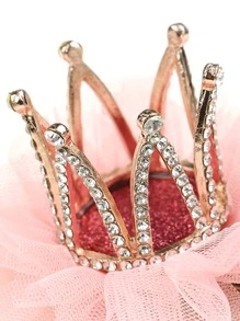 1pc Girls Glitter Pearl Rhinestone Crown Hair Clip For Daily Life Or Birthday Party - Pink - View 3