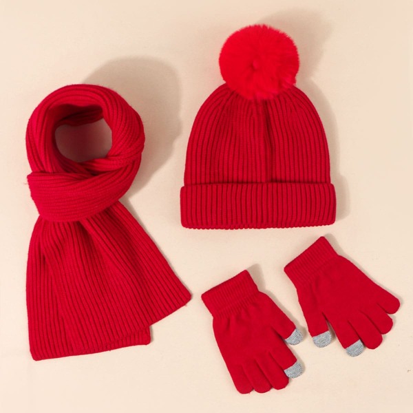 

Toddler Kids Knit Beanie & Scarf & Gloves, Red